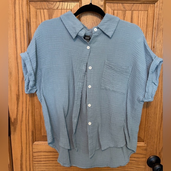 SHEIN Tops - SHEIN Light Blue Button up